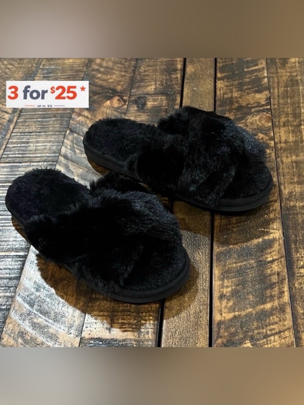 Luxurious Black Faux Fur Women's Slippers